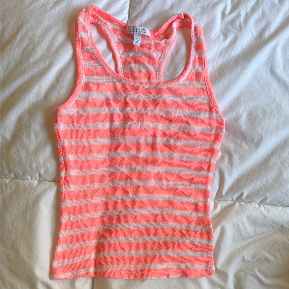dELiA*s Neon Pink and White Striped Tank Top